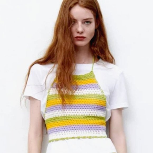 Brand New Multi-Coloured Striped ZARA CROCHETED HALTER TOP - Picture 5 of 13